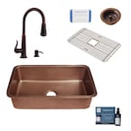 Orwell All-in-One Undermount Copper 30 in. Single Bowl Kitchen Sink with Pfister Ashfield Bronze Faucet and Drain