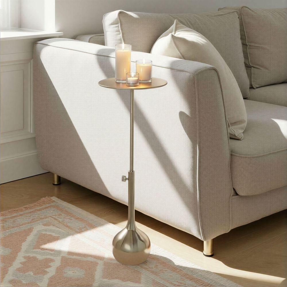 9 in. Ivory Color Round Metal Adjustable End Table with Gold Electroplated Base price history on PriceWatchPro