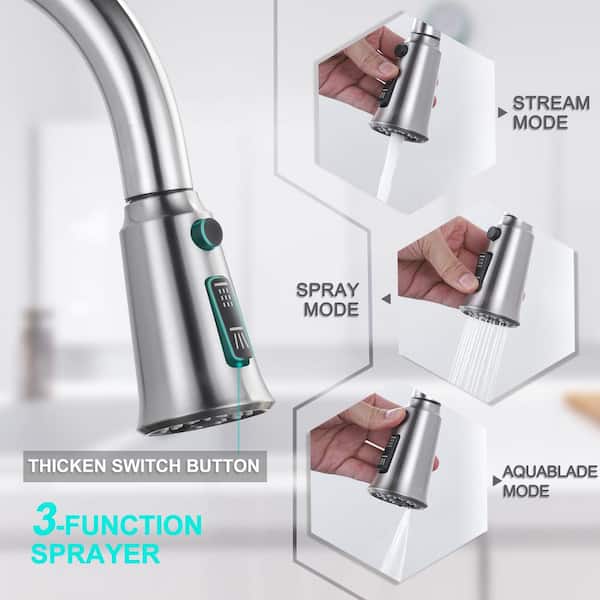 WOWOW Single-Handle Pull-Down Sprayer Kitchen Faucet Stainless