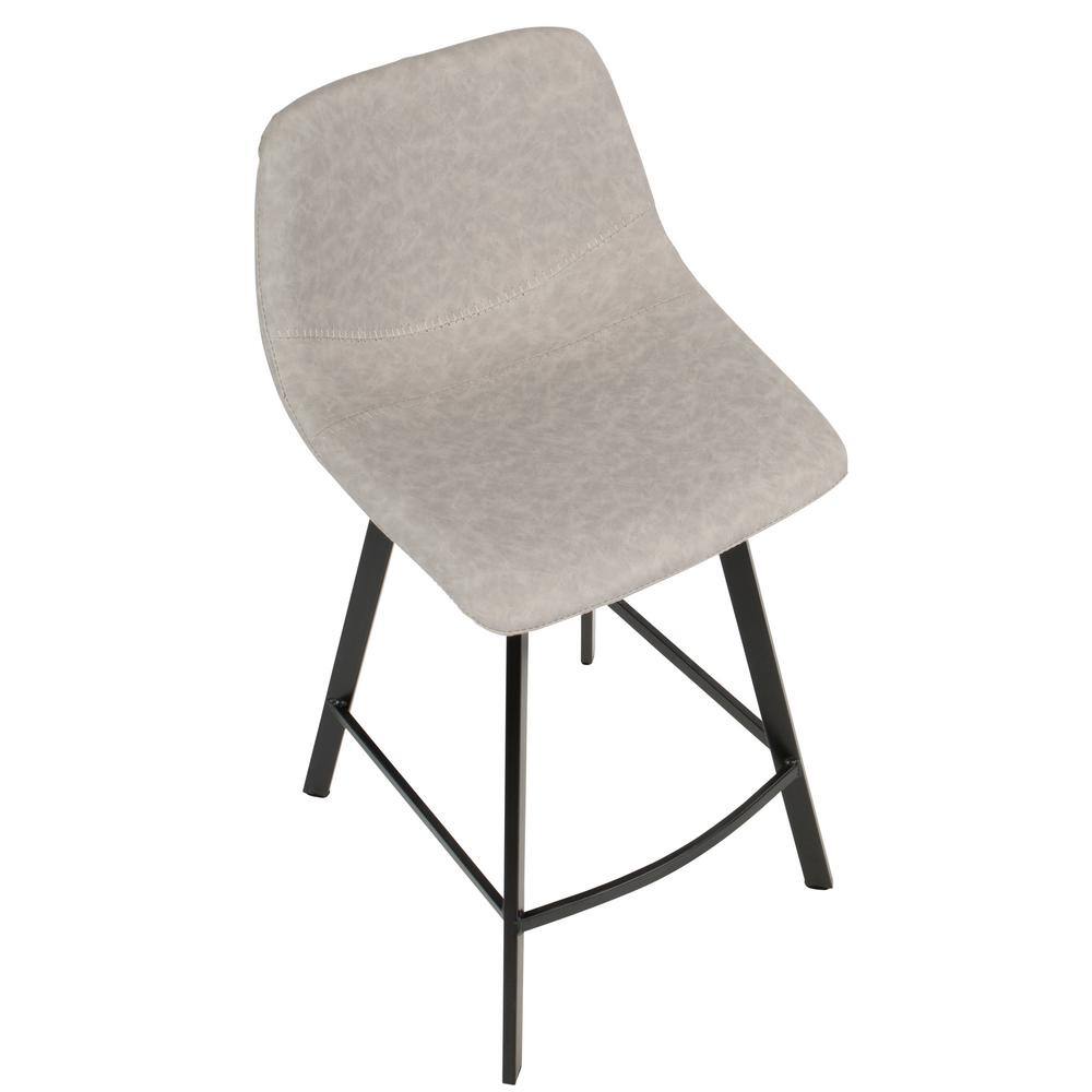 Modern Gray Faux Leather Counter Stools with Metal Frame - Set of 2