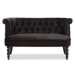 Flax 47.2 in. Black Polyester 2-Seater Armless Loveseat with Turned Wood Legs