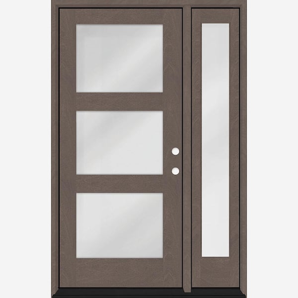 Steves & Sons Regency 53 in. x 80 in. Modern 3-Lite Equal Clear Glass LHIS Ashwood Mahogany Fiberglass Prehung Front Door 14 in. SL