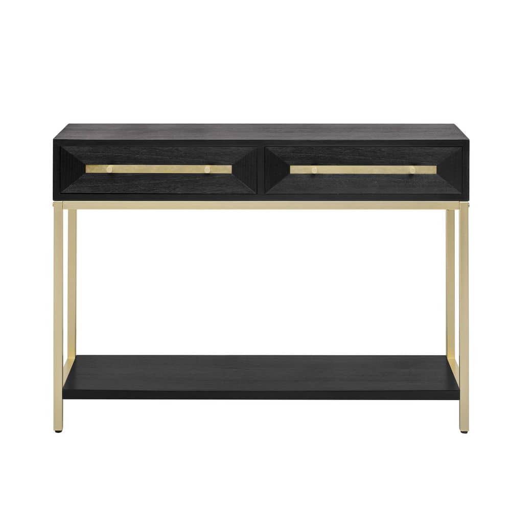 45.5 in. Black Rectangle MDF Console Table, Entryway Table with Two Drawers