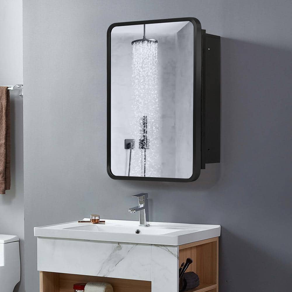 16 in. W x 24 in. H Rectangle Black Recessed/Surface Mount Medicine Cabinet with Mirror price history on PriceWatchPro
