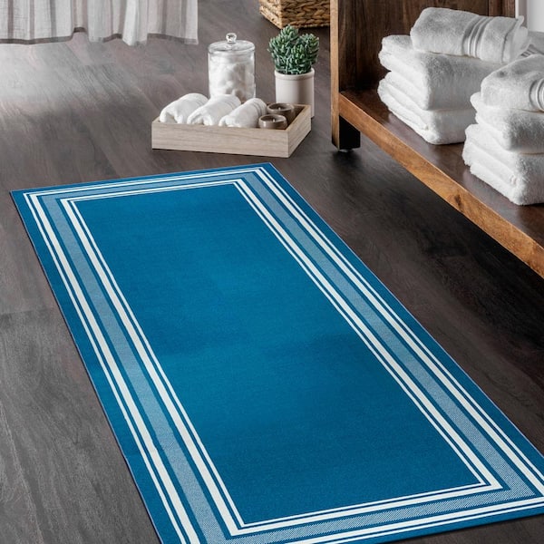 2 X 5 Blue Carmel Bordered Non Slip Runner Indoor Area Rug