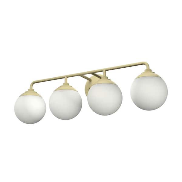 Hepburn 30 in. 4 Light Modern Gold Brass Vanity Light with Frosted Glass Bathroom Light