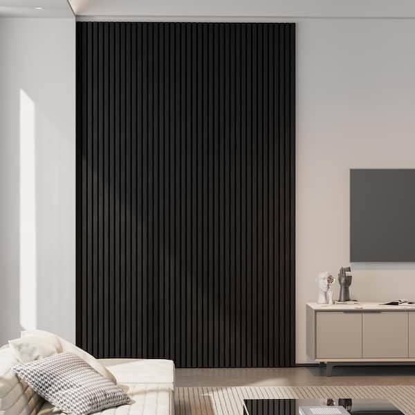0.9 in. x 1.05 ft. x 8.86 ft. Black Acoustic/Sound Absorb 3 D Oak Overlapping Wood Slat Decorative Wall Paneling 2-Pack