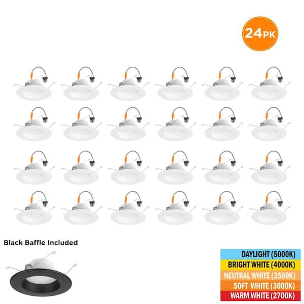 5 in./6 in. Deep Baffle Retrofit Extra Black Baffle Lumen Select Adjust CCT Integrated LED Recessed Light Trim (24-Pack)