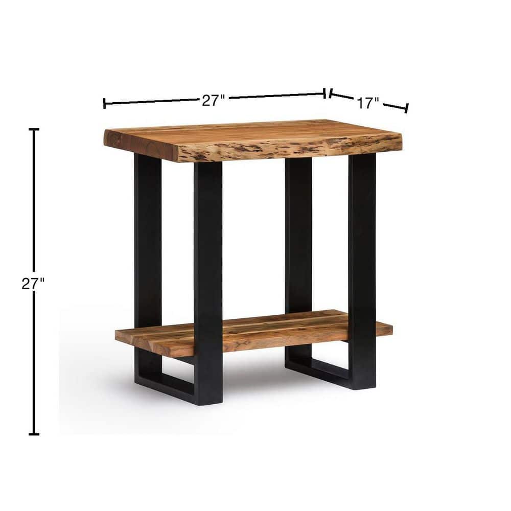 Alpine Natural Acacia Wood Live Edge End Table with Black Metal Legs