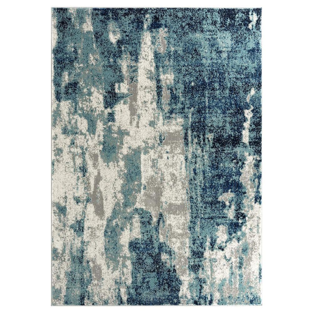 Light Blue Polypropylene 8 ft. x 10 ft. Abstract Indoor Area Rug