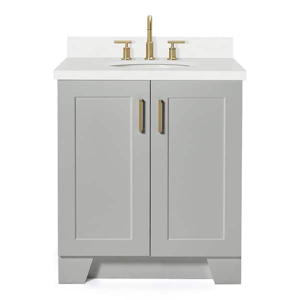 Taylor 30 in. Single Sink Freestanding Bathroom Vanity in Gray with Pure White Quartz Top