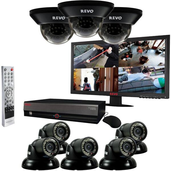 Revo 16 CH 4TB DVR Surveillance System with (8) 700TVL 100 ft. Night Vision Cameras and 21.5 in. Monitor-DISCONTINUED