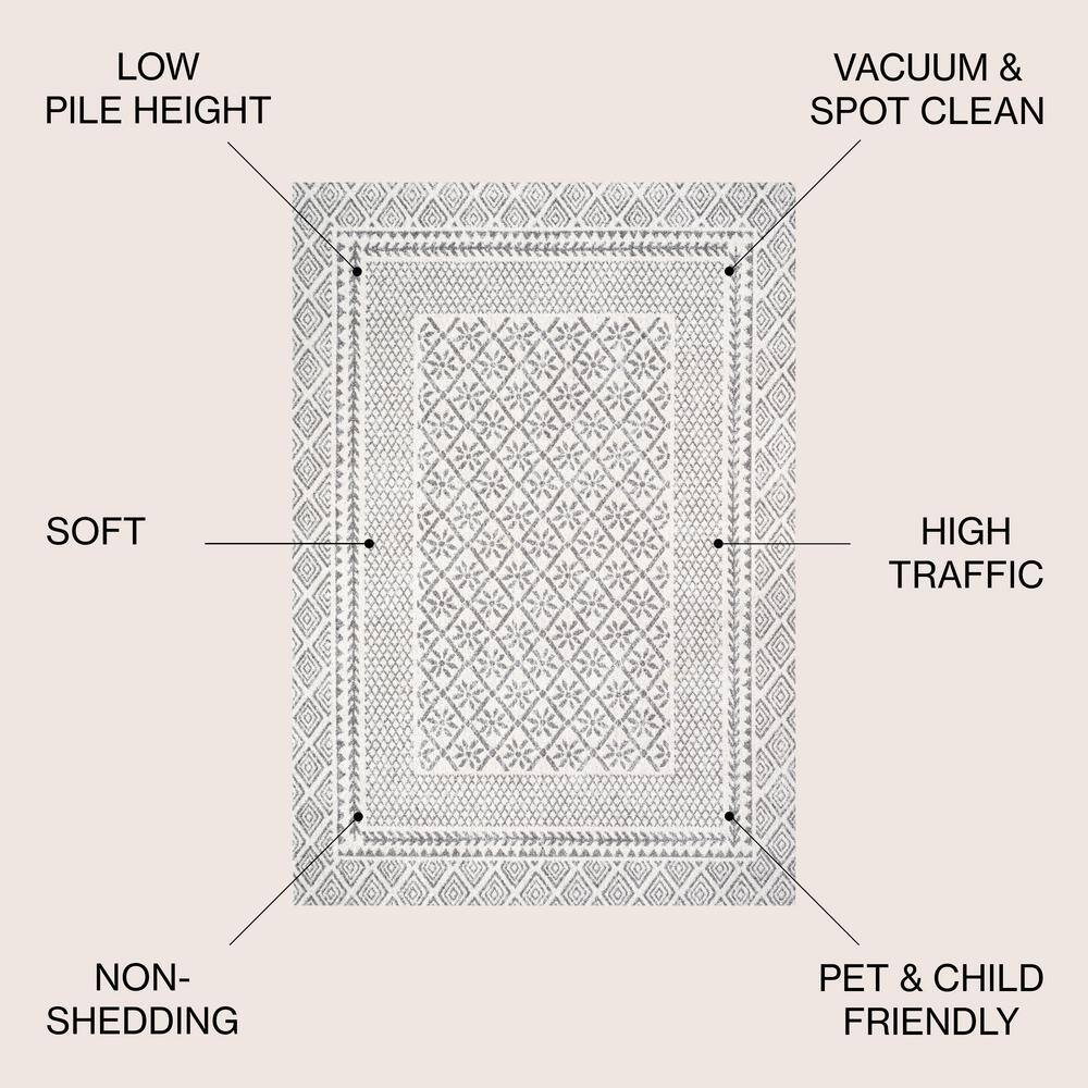 Athens Geometric Boho 5x8 Gray Synthetic Area Rug