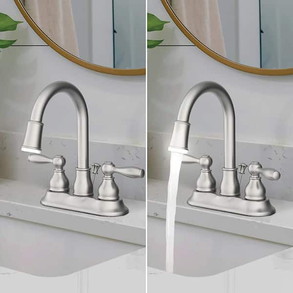 Mandouri 4 in. Centerset 2-Handle LED High-Arc Bathroom Faucet in Brushed Nickel Mandouri 4 in. Centerset 2-Handle LED High-Arc Bathroom Faucet in Brushed Nickel