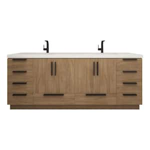 Carla 84 in. W x 20 in. D x 35 in. H Double Sink Freestanding Bath Vanity in Dark French Oak with White Ceramic Top