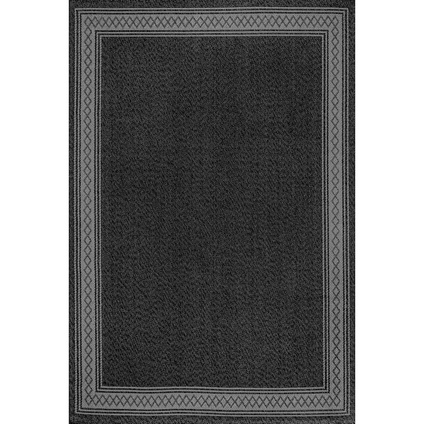 Lucia Classic Diamond Border Black/Gray 8 ft. x 10 ft. Indoor/Outdoor Area Rug