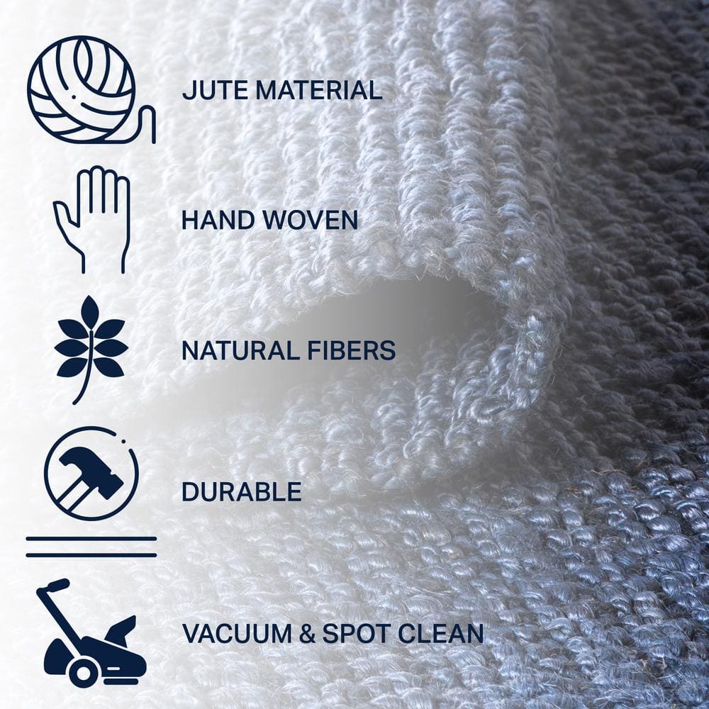 Handwoven Coastal Blue Jute 4' x 6' Indoor Area Rug