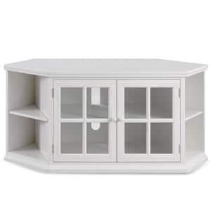 Riley Holliday 56 in. W Cottage White Corner TV Stand with Bookshelf Storage Holds TV's up to 60 in.