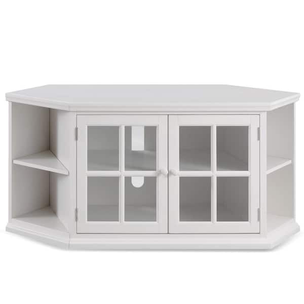 Leick Home Riley Holliday 56 in. W Cottage White Corner TV Stand with Bookshelf Storage Holds TV's up to 60 in.