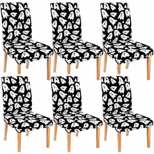 Black White Gingham Fabric Halloween Chair Covers Set of 6 for Dining Room Holiday Decor