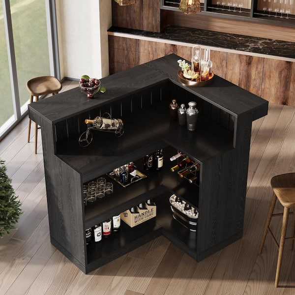 BYBLIGHT Kearsten 43.3 in. H L-shaped Bar Table with 3 Muti-Bottle