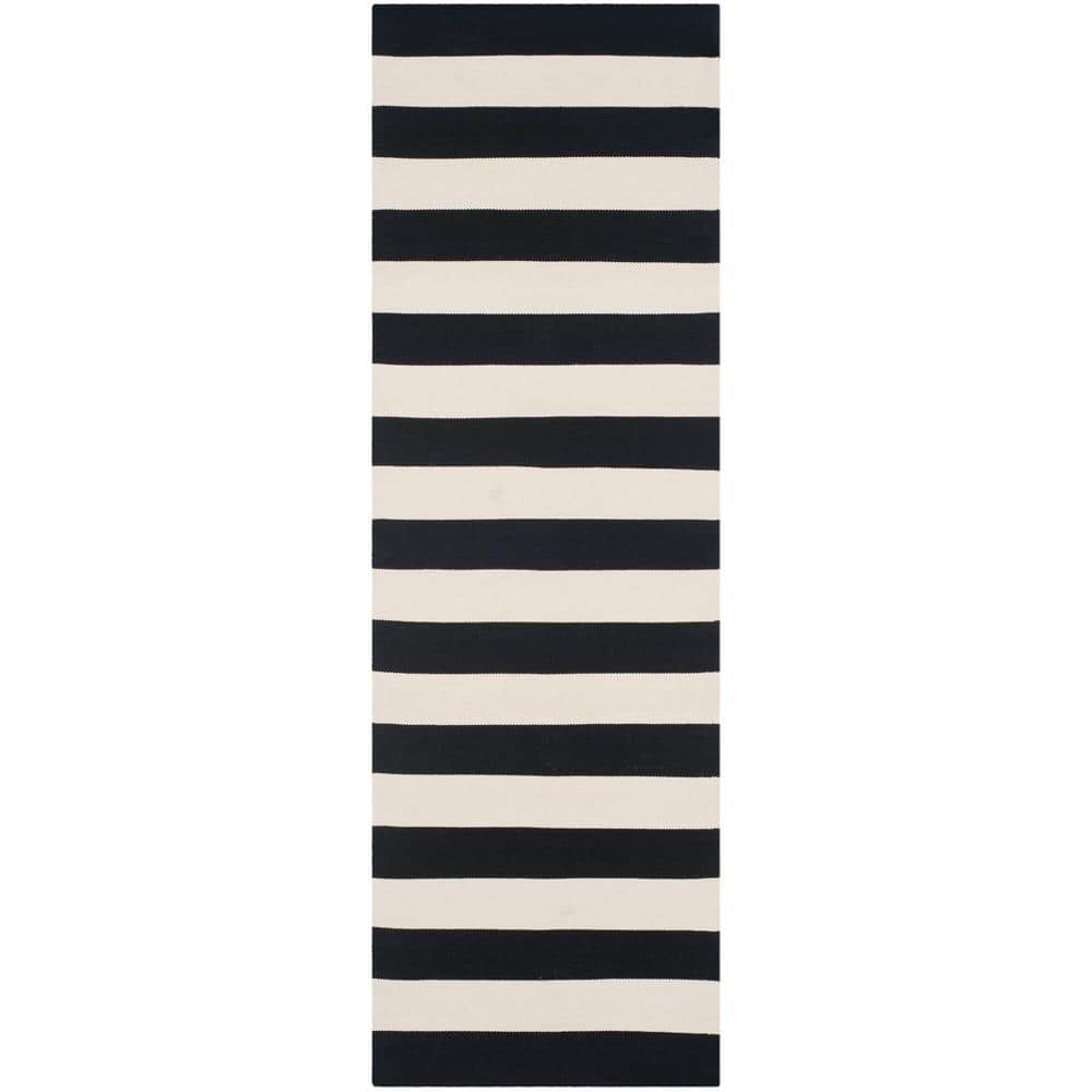 SAFAVIEH Montauk Black/Ivory 2 ft. x 10 ft. Striped Runner Rug MTK712D ...