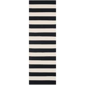 Montauk Black/Ivory 2 ft. x 13 ft. Striped Runner Rug