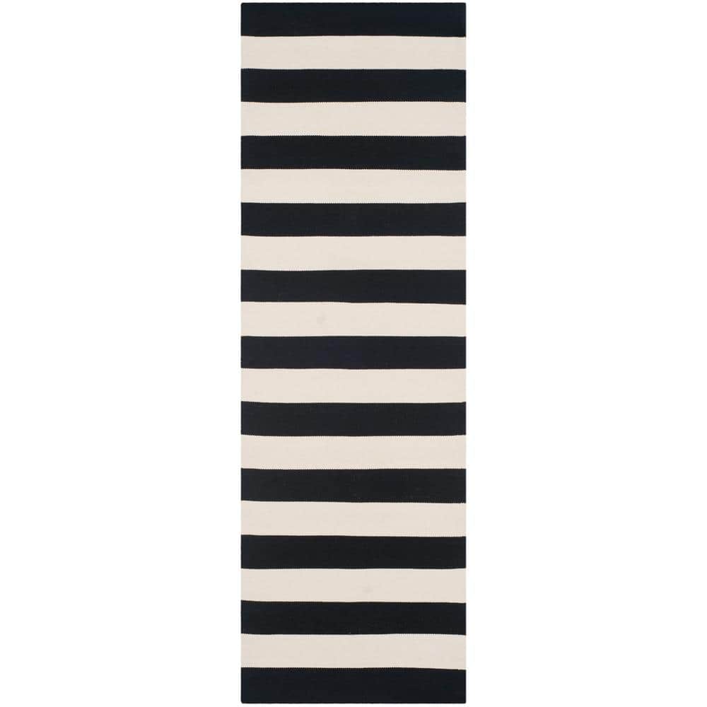 Mati Coastal Black Stripe Handwoven Wool-Cotton Runner Rug