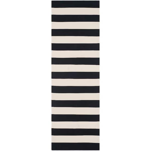 Black Safavieh Montauk Collection MTK712D Handmade Stripe Cotton Runner 2'3 x 8' Ivory 