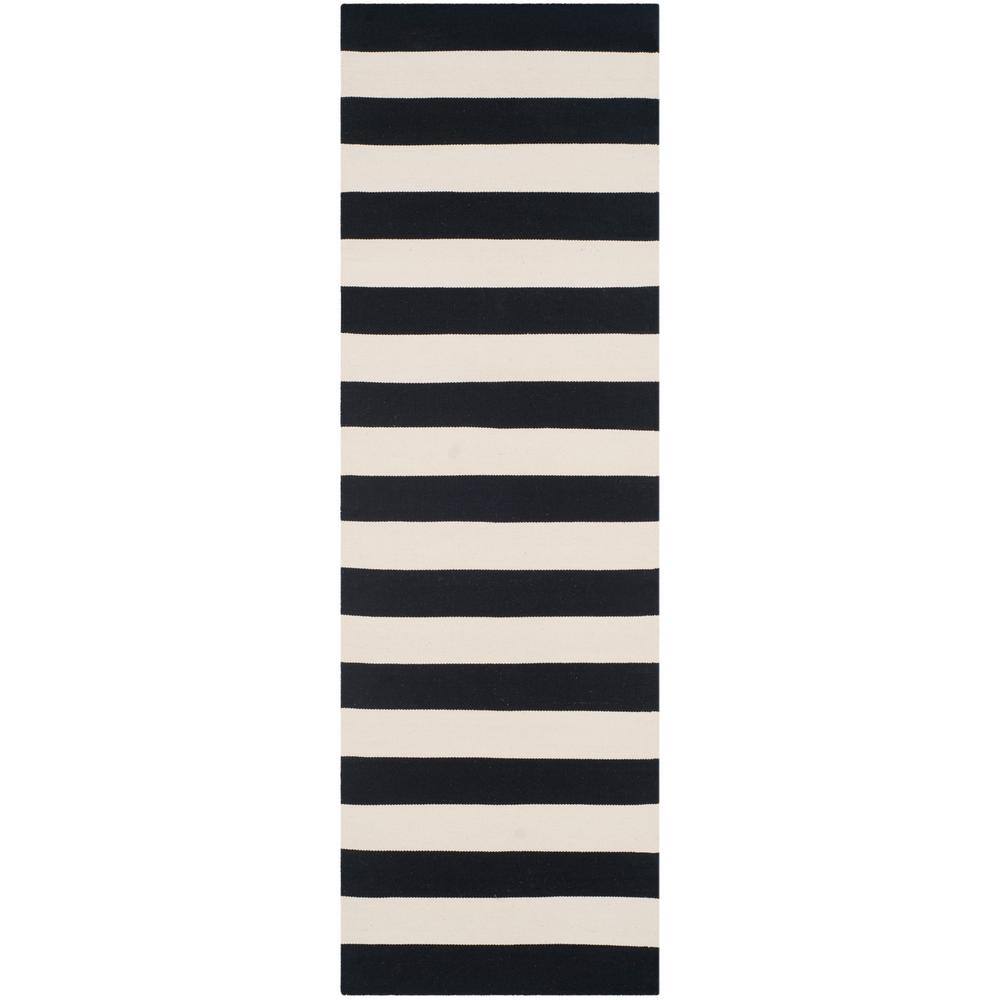 Black and Ivory Striped Cotton Runner Rug