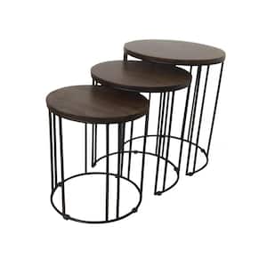 Mitchell Round Iron and Wood Outdoor Nesting Tables (Set of 3)