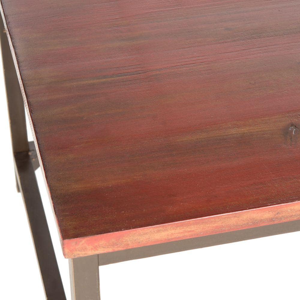 Distressed Maroon Walnut Wood and Metal Rectangular Cocktail Table