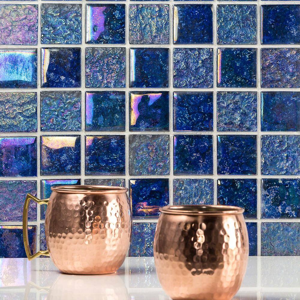 Indigo Iridescent Glass Mosaic Wall Tile