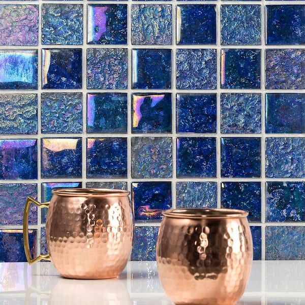 Marina Iridescent Indigo Squares 11-3/4 in. x 11-3/4 in. 8mm Polished Glass Wall Tile (0.96 sq. ft.)