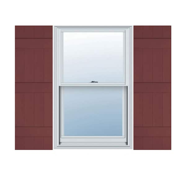 Ekena Millwork 14 in. x 80 in. Lifetime Vinyl Standard Four Board Joined Board and Batten Shutters Pair Wineberry