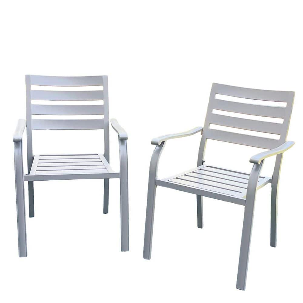Patio lron Dining Chairs Outdoor Bistro Chairs Stackable Chair with Arm in White (2-Pack) price history on PriceWatchPro