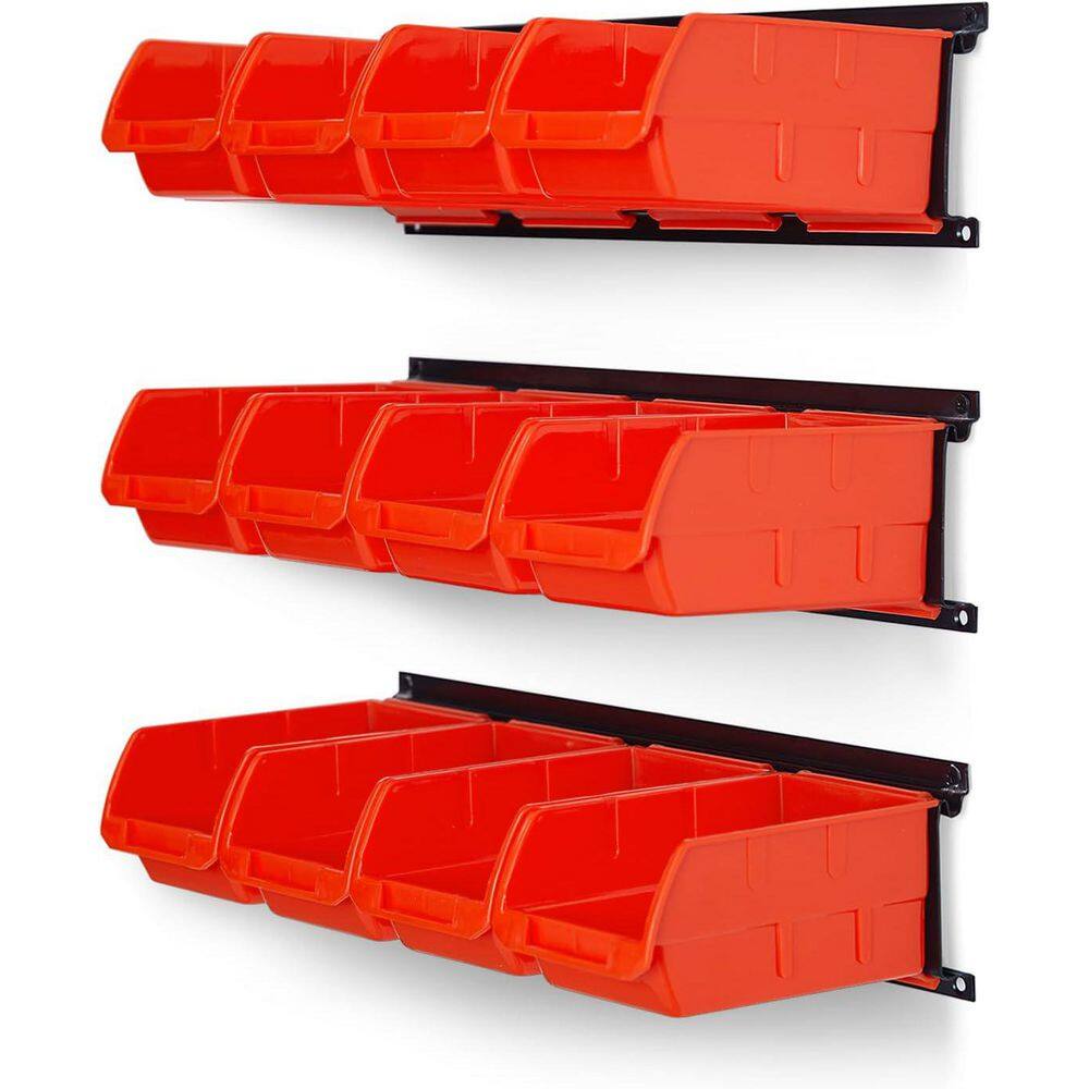 Wall Rack 3 Pieces Steel Rails Orange Plastic Hanging Storage Bins Organizer Efficient Tool Storage System with 12 Piece price history on PriceWatchPro