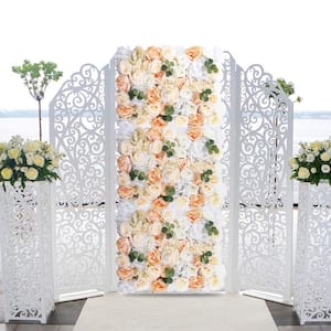 24 in. x 16 in. Champagne White Artificial Rose Wall Backdrop Floral Arrangements (6-Pieces)
