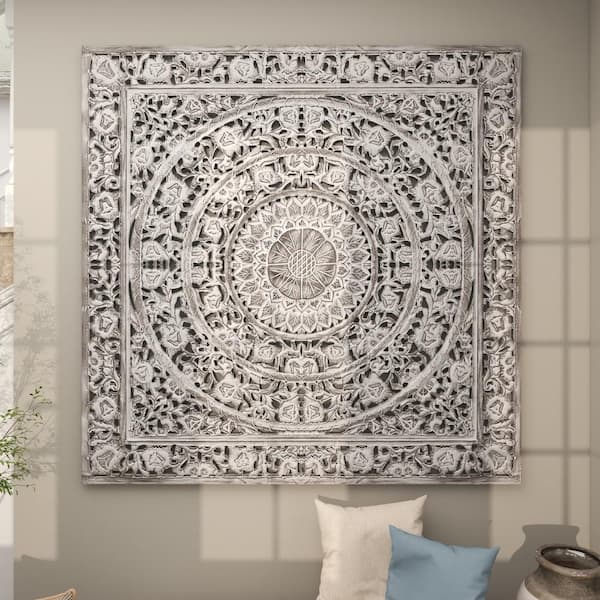Litton Lane Wood White Handmade Intricately Carved Mandala Floral Wall Decor  34114 - The Home Depot