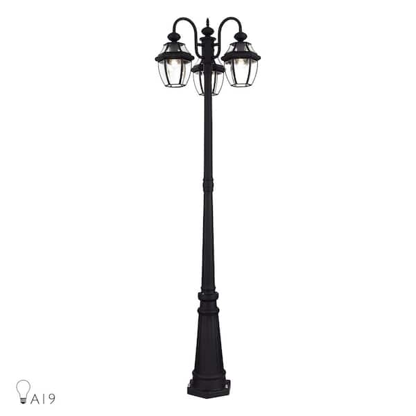 Livex Lighting Monterey 3-Light Black Cast Brass Hardwired Outdoor Rust Resistant Post Light Set with No Bulbs Included