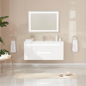 Annecy 48 in. W x 18.5 in. D x 20 in. H Bathroom Wall Hung LED Vanity in White w/ Single Basin Vanity Top in White Resin