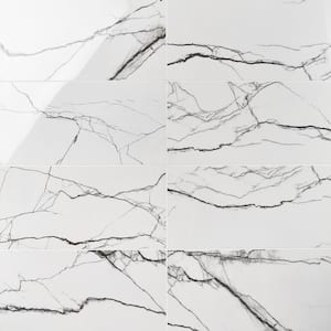 Magnus Breach 11.81 in. x 23.62 in. Polished Porcelain Marble Look Floor and Wall Tile (11.62 sq. ft./Case)