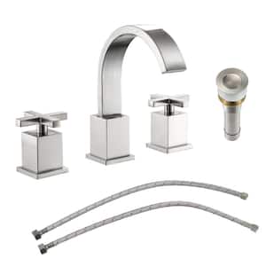 8 in. Widespread 2-Handle 3-Hole Bathroom Hot and Cold Water Vessel Faucets with Pop Up Drain in Brushed Nickel