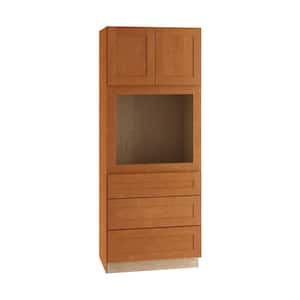 Hargrove Cinnamon Stain Plywood Shaker Assembled Double Oven Kitchen Cabinet Soft Close 33 in W x 24 in D x 84 in H