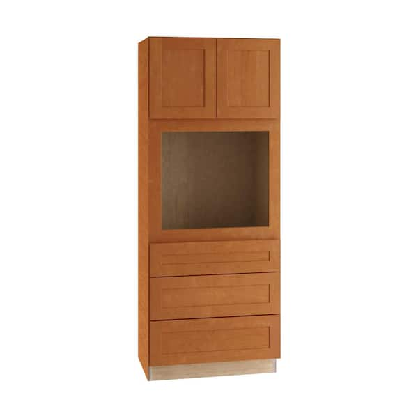 Home Decorators Collection Newport 33 in. W x 24 in. D x 84 in. H Assembled Plywood Double Oven Kitchen Cabinet in Cinnamon with Soft Close