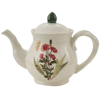 6-Cup White Garden Botanist Ceramic Tea Pot