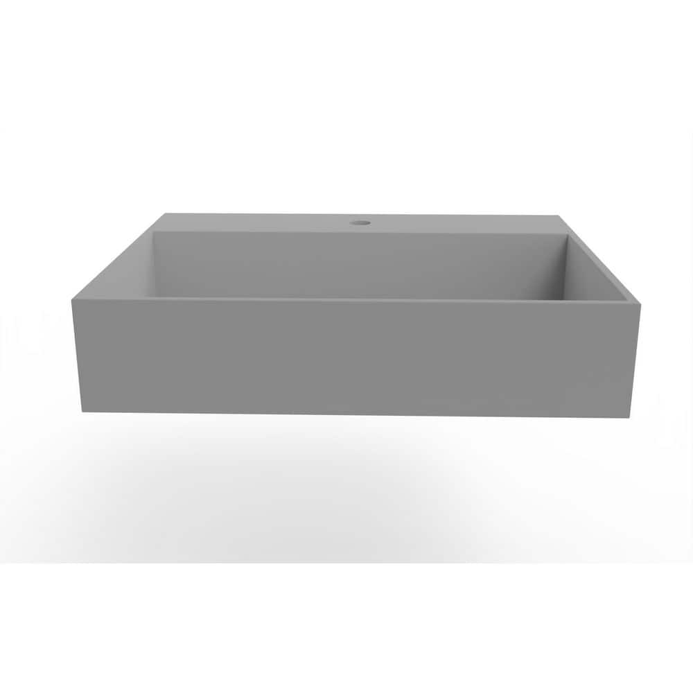Gray 24" Wall-Mounted Stone Bathroom Sink with Concealed Drain