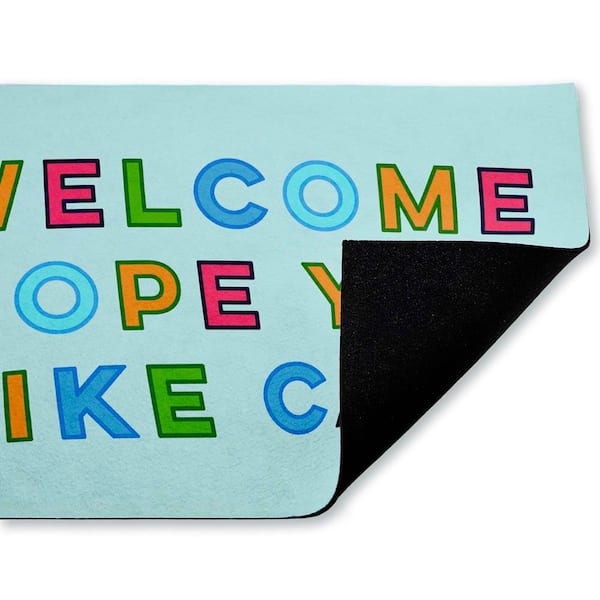 Colorful Hope You Like Cats Blue 18 in. x 30 in. Polyester Non-Slip Outdoor Door Mat