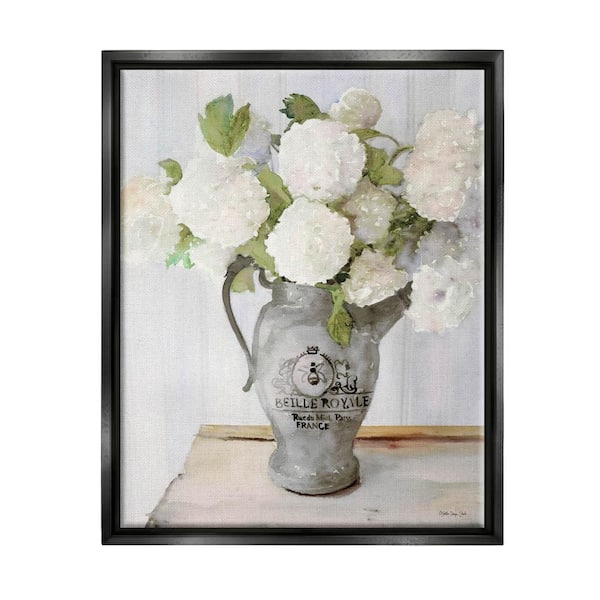 The Stupell Home Decor Collection Hydrangea in French Country Pitcher Life by Stellar Design Studio Floater Frame Nature Wall Art Print 21 in. x 17 in.