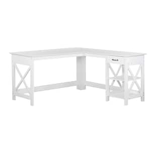 Kyree 59 in. L-Shaped White 1-Drawer Writing Desk